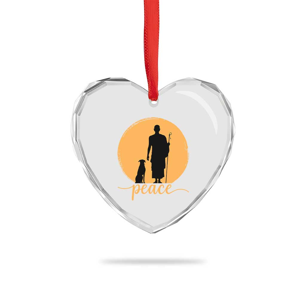 Monk and Dog Silhouette Peace Heart Crystal Glass Ornament Spiritual Walk for Peace Sunset - Wonder Print Shop