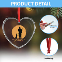 Monk and Dog Silhouette Peace Heart Crystal Glass Ornament Spiritual Walk for Peace Sunset - Wonder Print Shop
