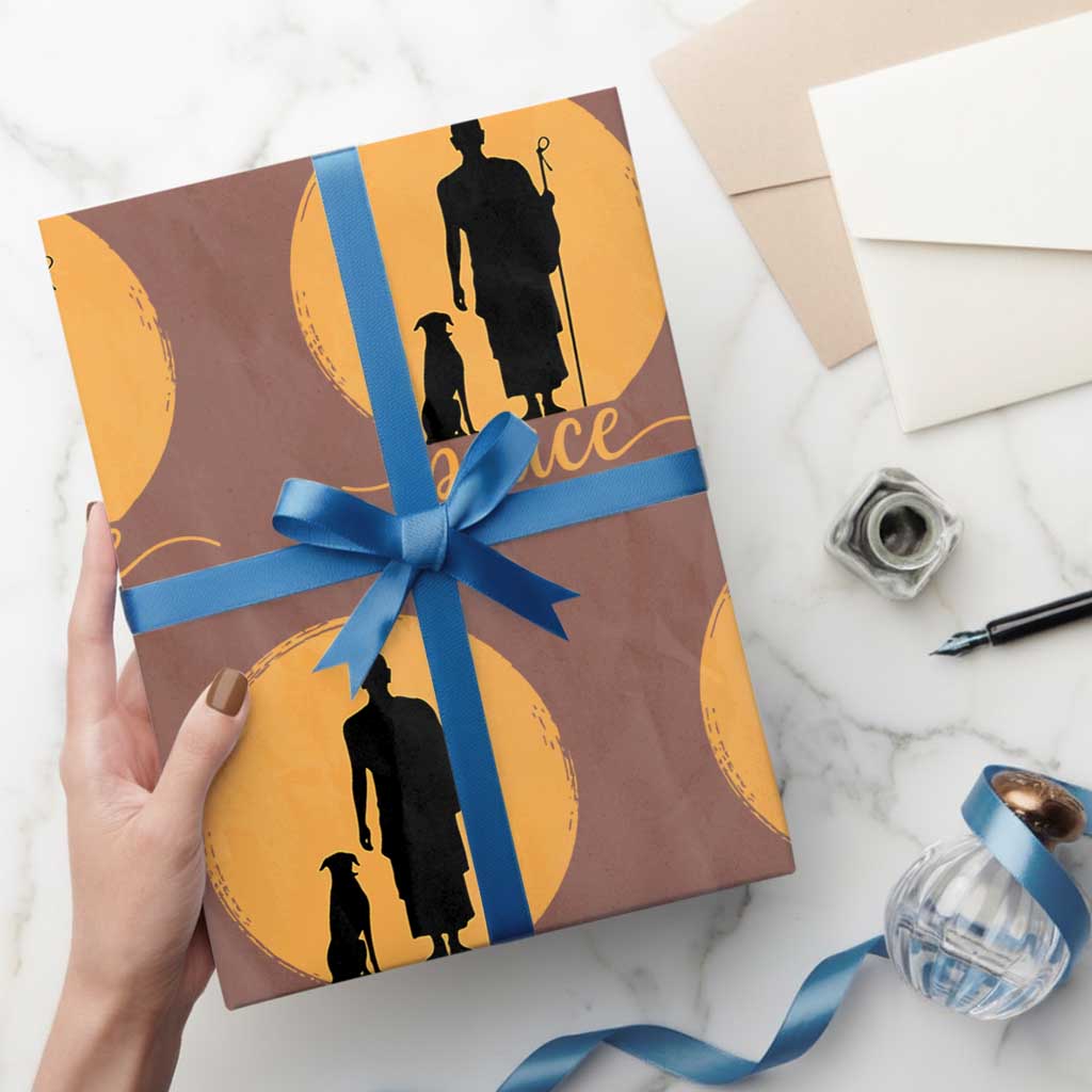 Monk and Dog Silhouette Peace Wrapping Paper Roll Spiritual Walk for Peace Sunset - Wonder Print Shop