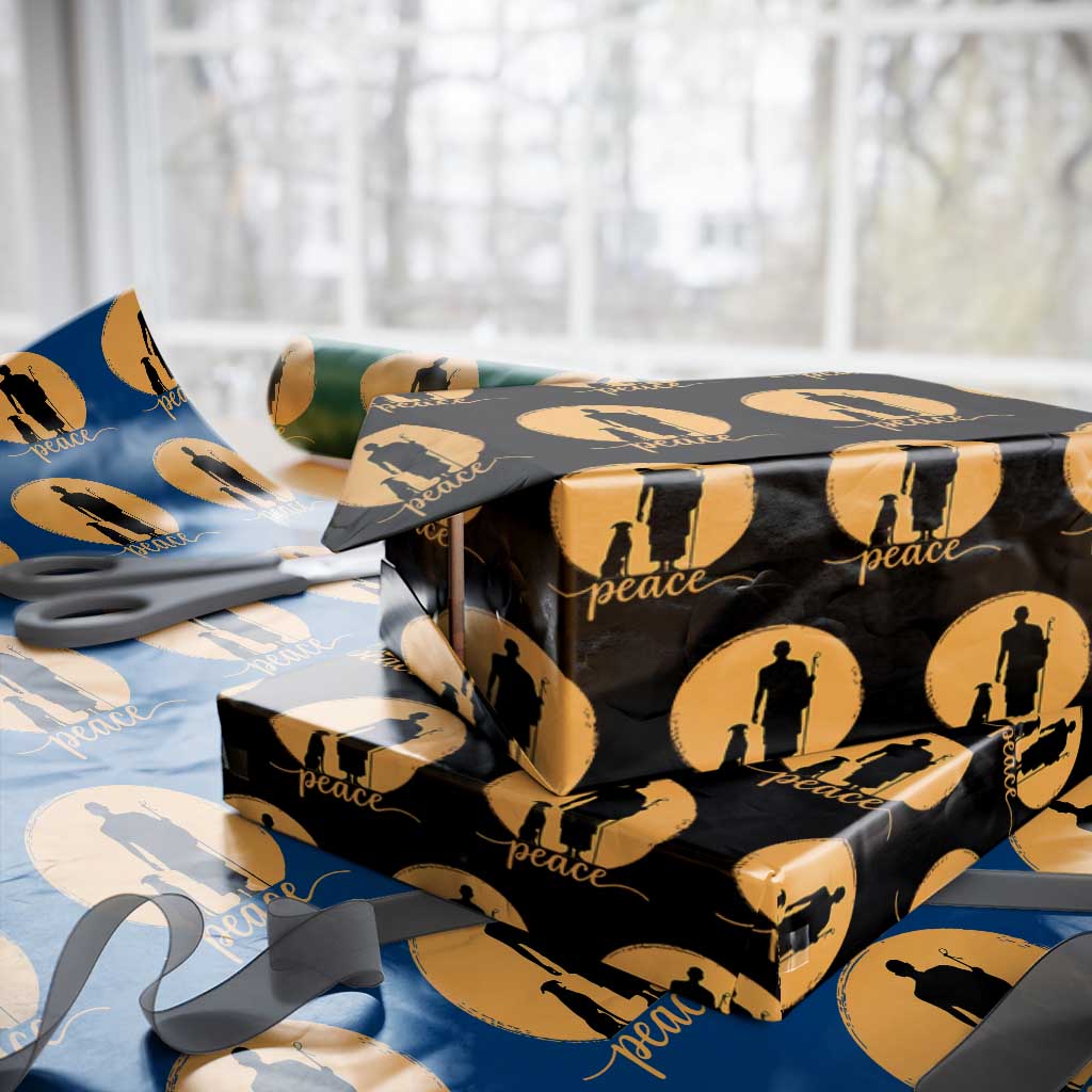 Monk and Dog Silhouette Peace Wrapping Paper Roll Spiritual Walk for Peace Sunset - Wonder Print Shop