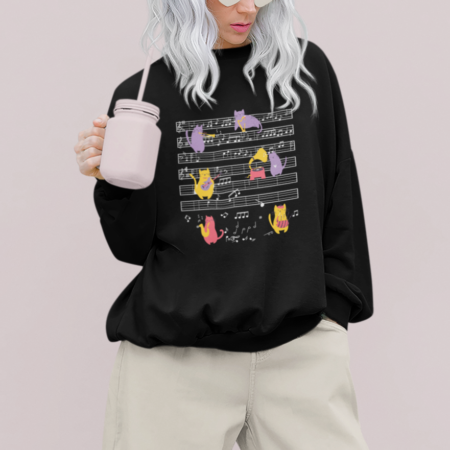 Cat Lover Sweatshirt Cat Playing Musical Instrument - Wonder Print Shop