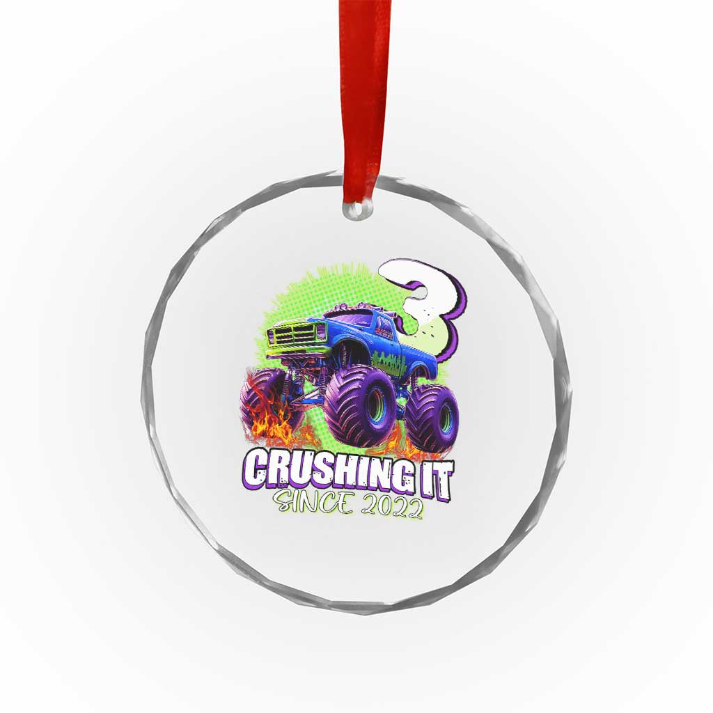 Monster Truck Birthday Crystal Glass Ornament 3 Years Old Boys Happy 3rd Bday Party TS02