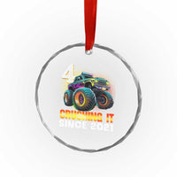 Monster Truck Birthday Crystal Glass Ornament Happy 4th Bday Party 4 Years Old Boy TS02