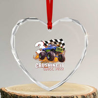Monster Truck Birthday Heart Crystal Glass Ornament Happy 3rd Bday Party 3 Years Old Boy - Wonder Print Shop