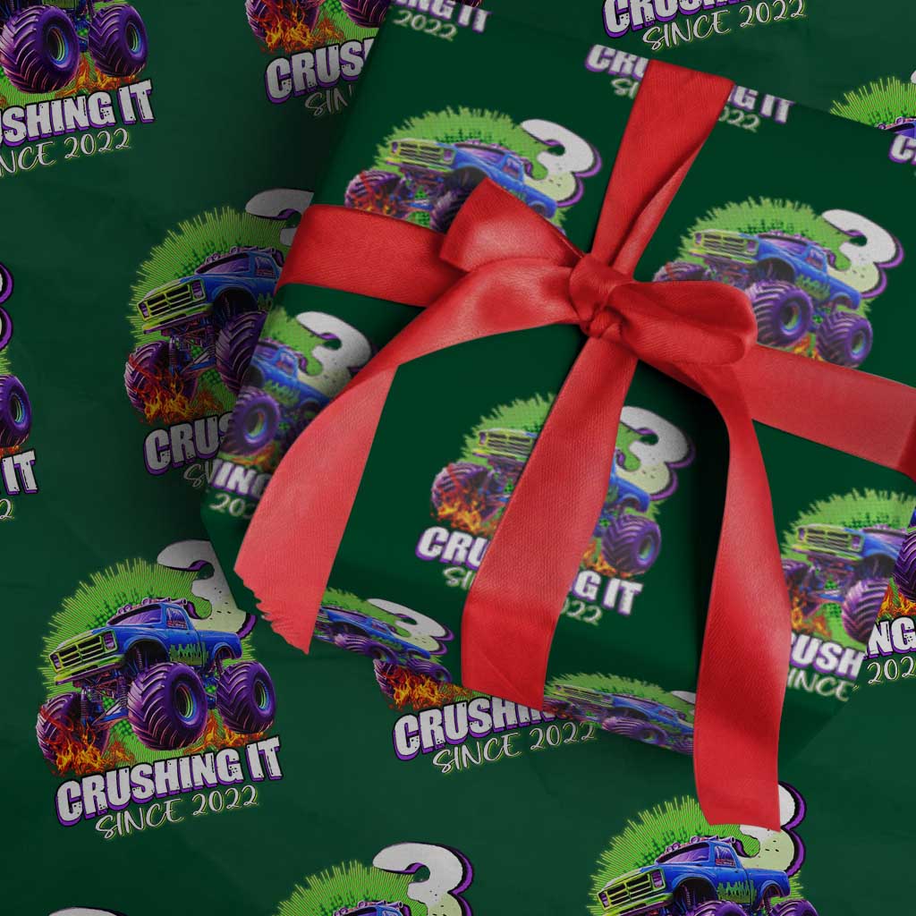 Monster Truck Birthday Wrapping Paper Roll 3 Years Old Boys Happy 3rd Bday Party - Wonder Print Shop