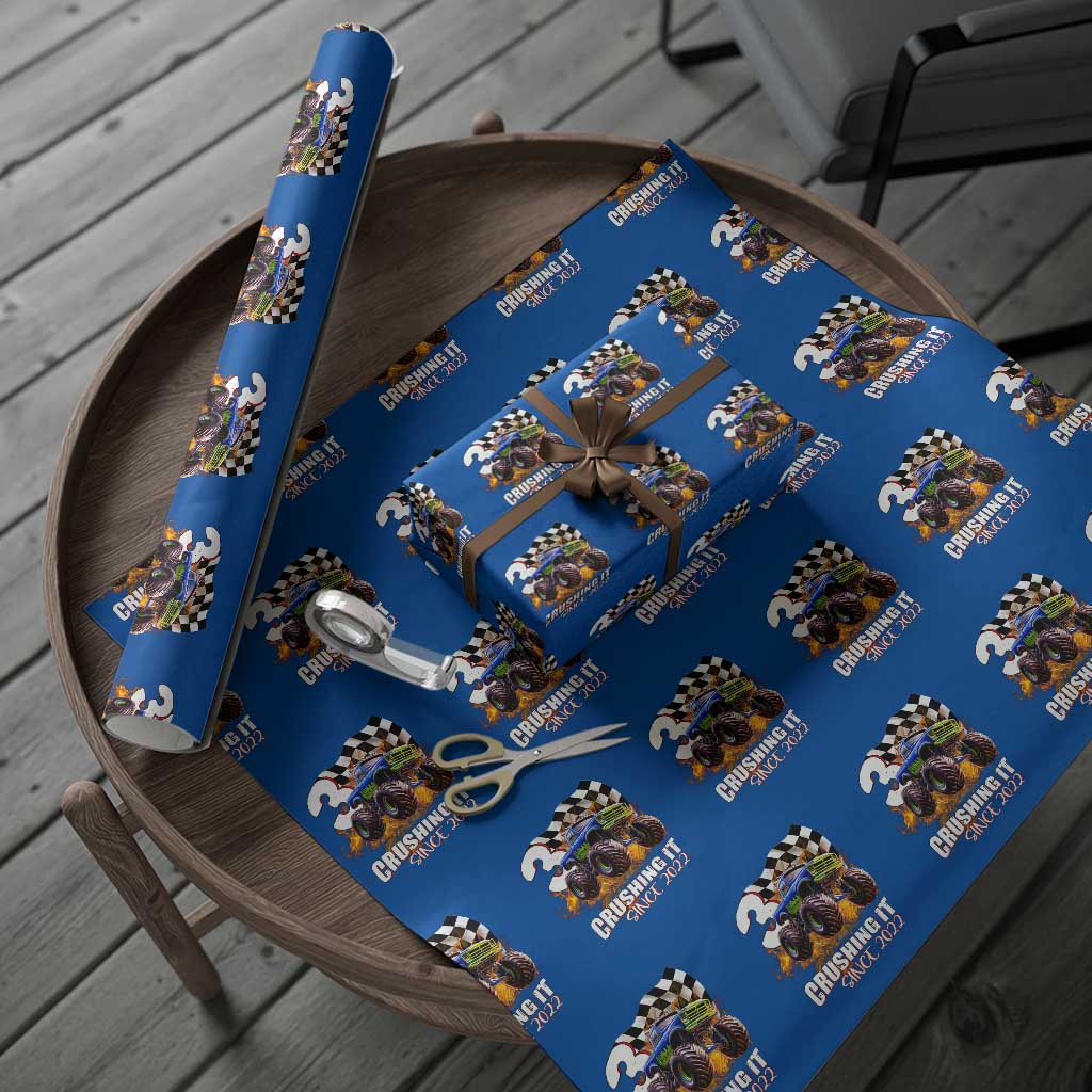 Monster Truck Birthday Wrapping Paper Roll Happy 3rd Bday Party 3 Years Old Boy - Wonder Print Shop
