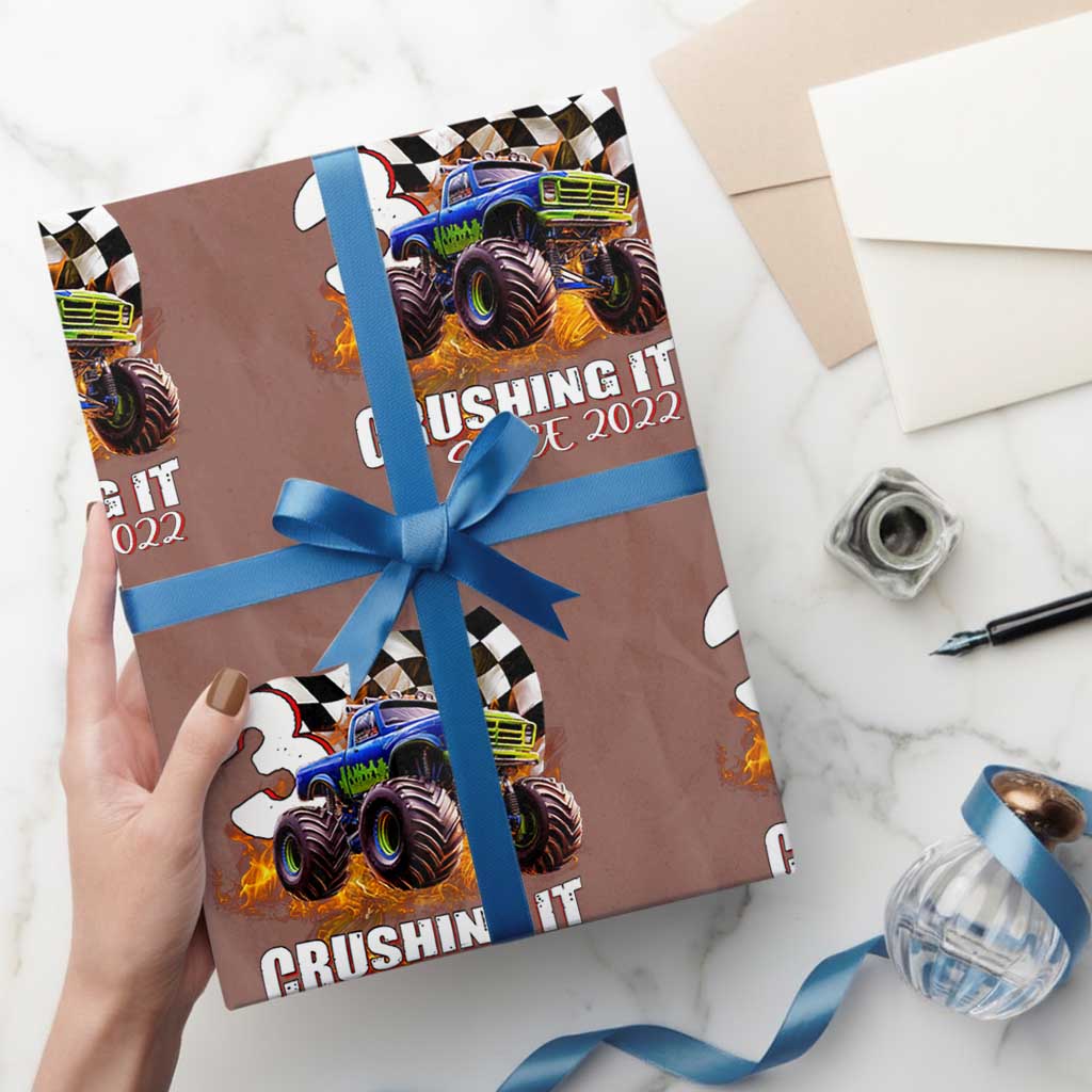 Monster Truck Birthday Wrapping Paper Roll Happy 3rd Bday Party 3 Years Old Boy - Wonder Print Shop