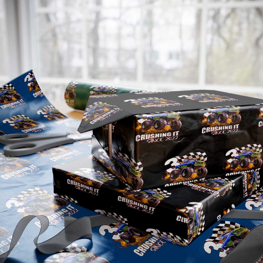 Monster Truck Birthday Wrapping Paper Roll Happy 3rd Bday Party 3 Years Old Boy - Wonder Print Shop
