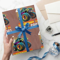 Monster Truck Birthday Wrapping Paper Roll Happy 4th Bday Party 4 Years Old Boy - Wonder Print Shop