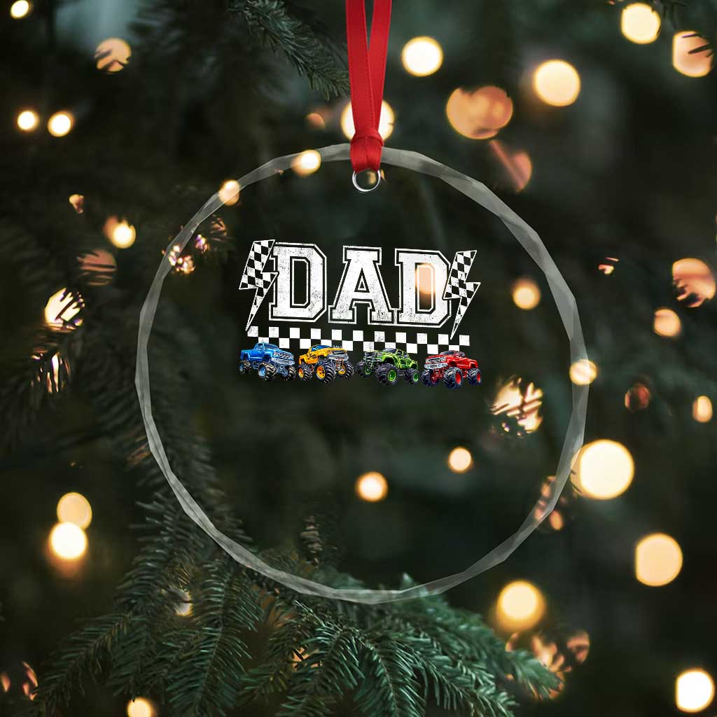 Monster Truck Dad Crystal Glass Ornament Funny Truck Daddy Checkered Father's Day