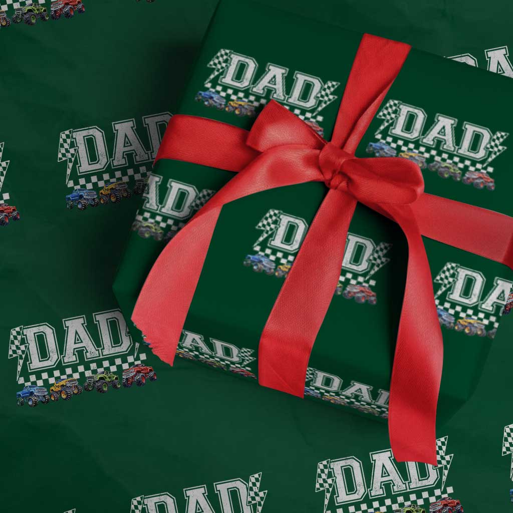 Monster Truck Dad Wrapping Paper Roll Funny Truck Daddy Checkered Father's Day