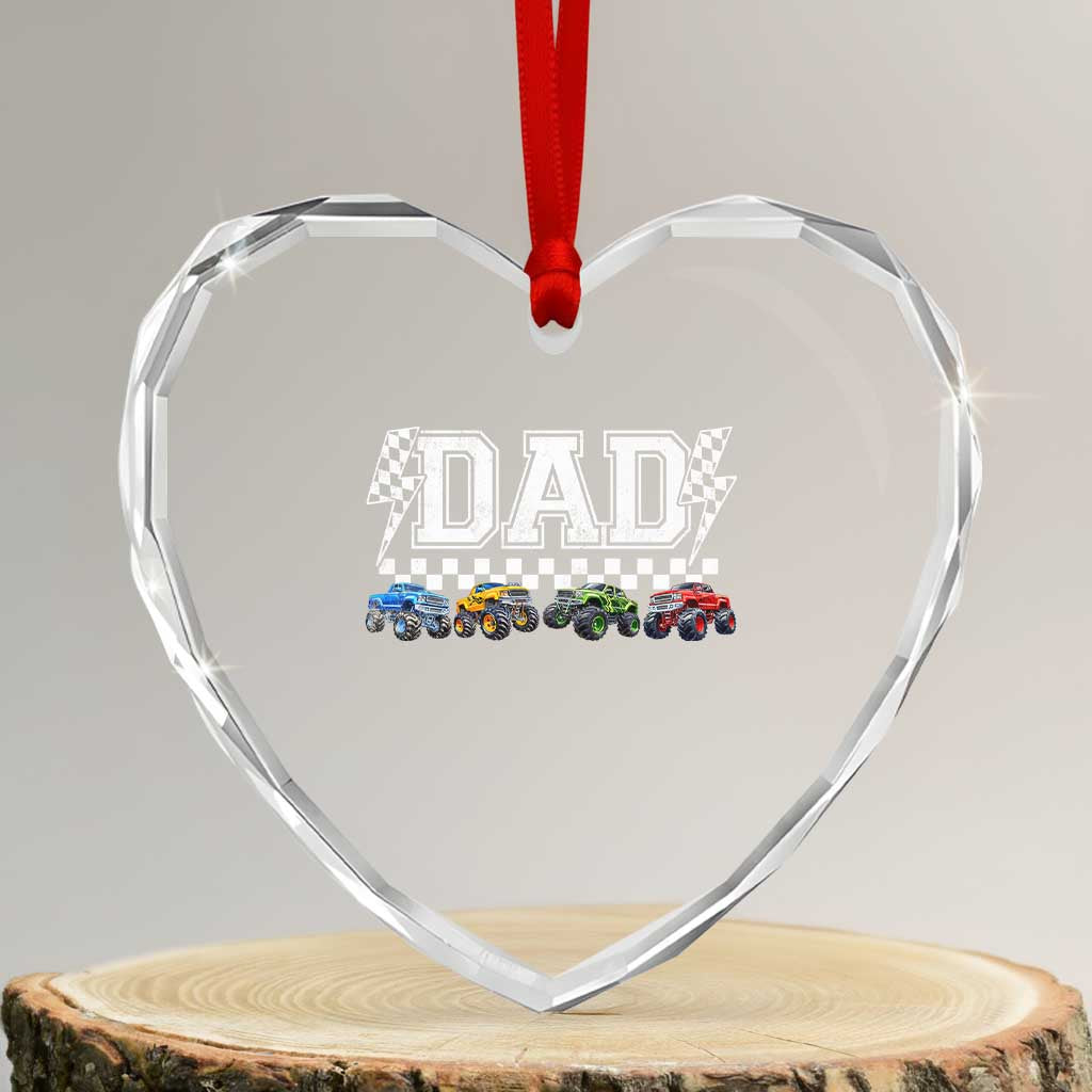 Monster Truck Dad Heart Crystal Glass Ornament Funny Truck Daddy Checkered Father's Day