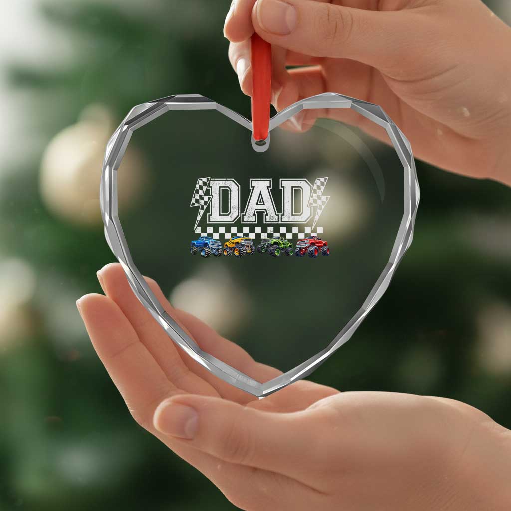 Monster Truck Dad Heart Crystal Glass Ornament Funny Truck Daddy Checkered Father's Day