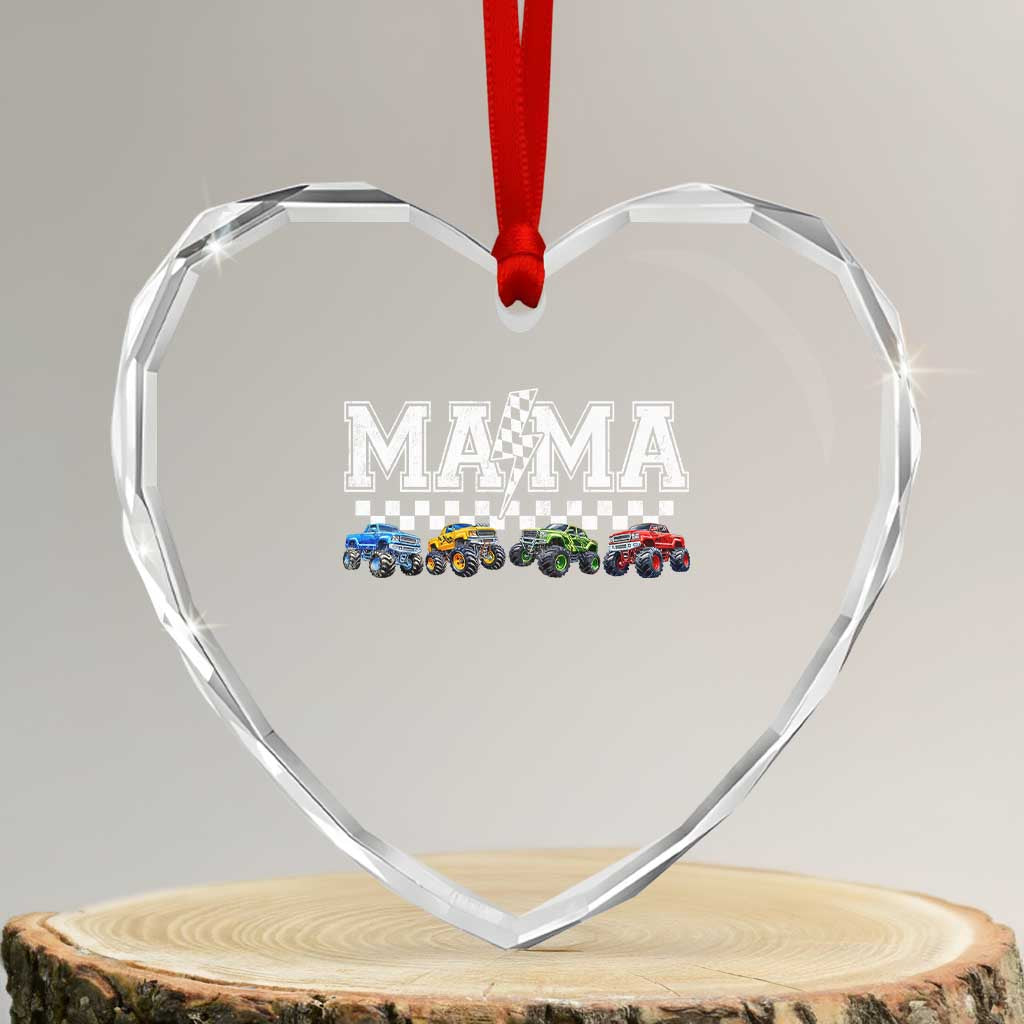 Monster Truck Mama Heart Crystal Glass Ornament Funny Truck Mom Checkered Mother's Day