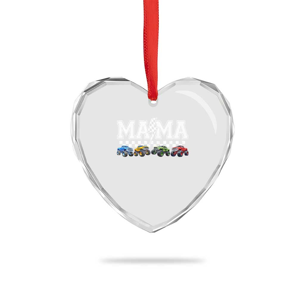 Monster Truck Mama Heart Crystal Glass Ornament Funny Truck Mom Checkered Mother's Day