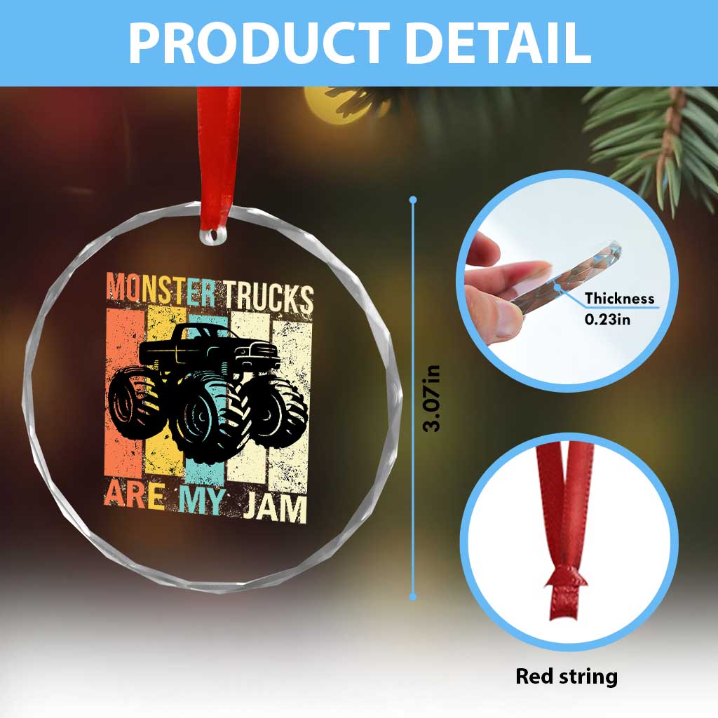 Monster Trucks Are My Jam Crystal Glass Ornament Vintage Retro TS02