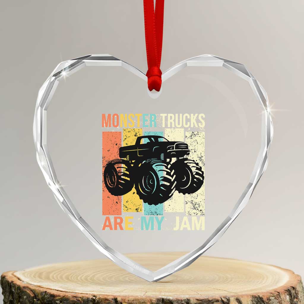 Monster Trucks Are My Jam Heart Crystal Glass Ornament Vintage Retro - Wonder Print Shop