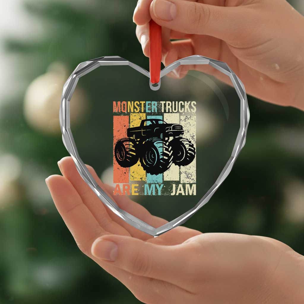 Monster Trucks Are My Jam Heart Crystal Glass Ornament Vintage Retro - Wonder Print Shop