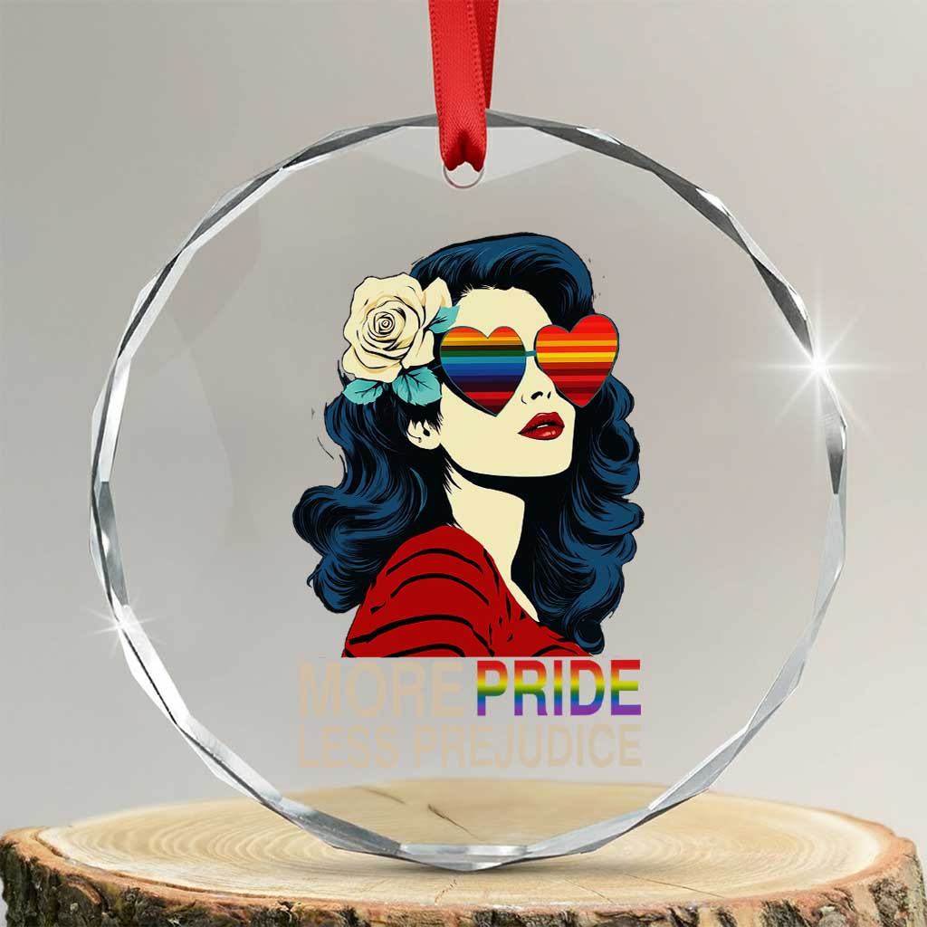 More Pride Less Prejudice Crystal Glass Ornament Retro Pride Month LGBTQ Feminist - Wonder Print Shop
