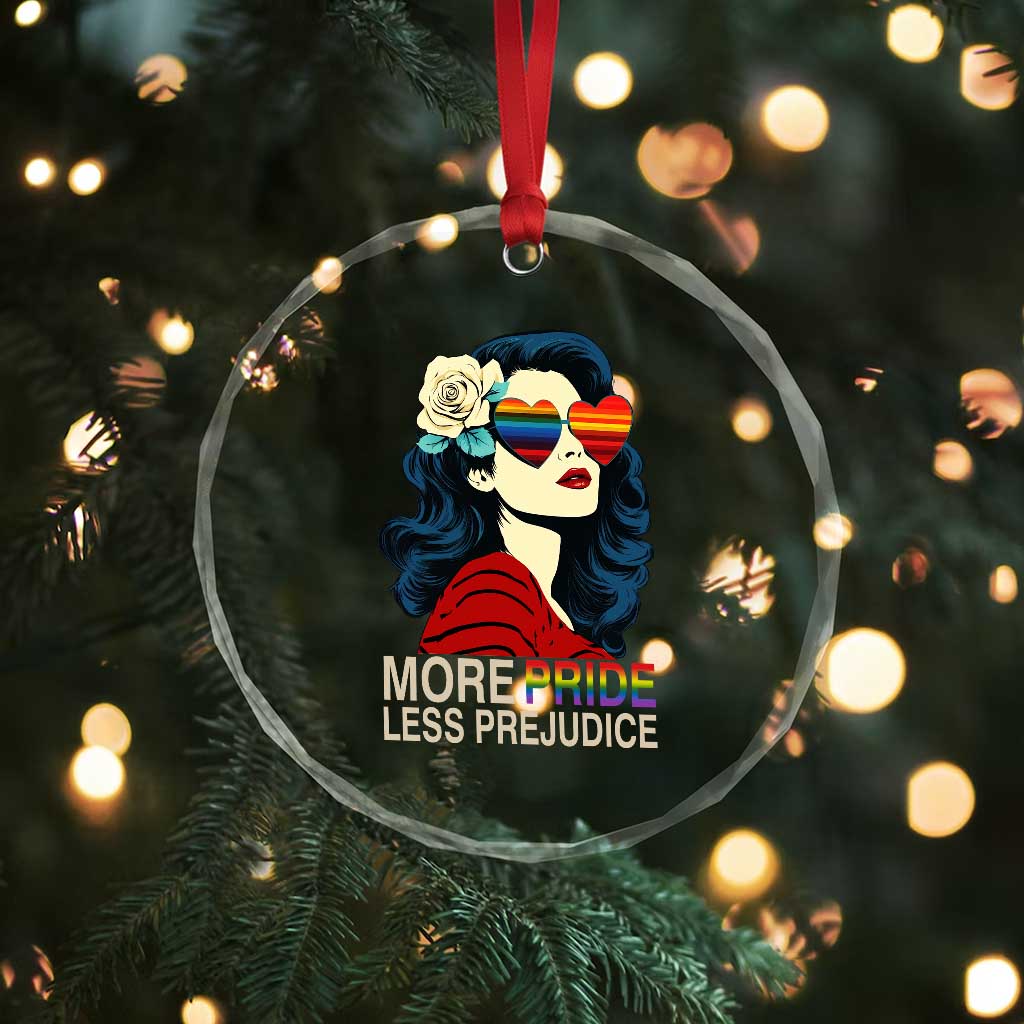 More Pride Less Prejudice Crystal Glass Ornament Retro Pride Month LGBTQ Feminist TS02
