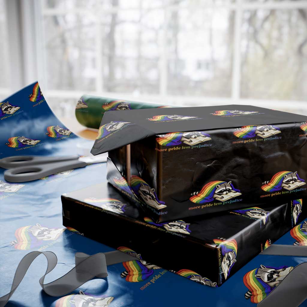 More Pride Less Prejudice Wrapping Paper Roll LGBT Raccoon Book Lover