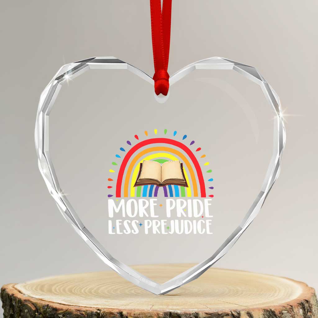 More Pride Less Prejudice Heart Crystal Glass Ornament LGBTQ Pride Month Book Lover