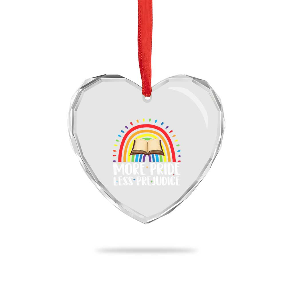 More Pride Less Prejudice Heart Crystal Glass Ornament LGBTQ Pride Month Book Lover