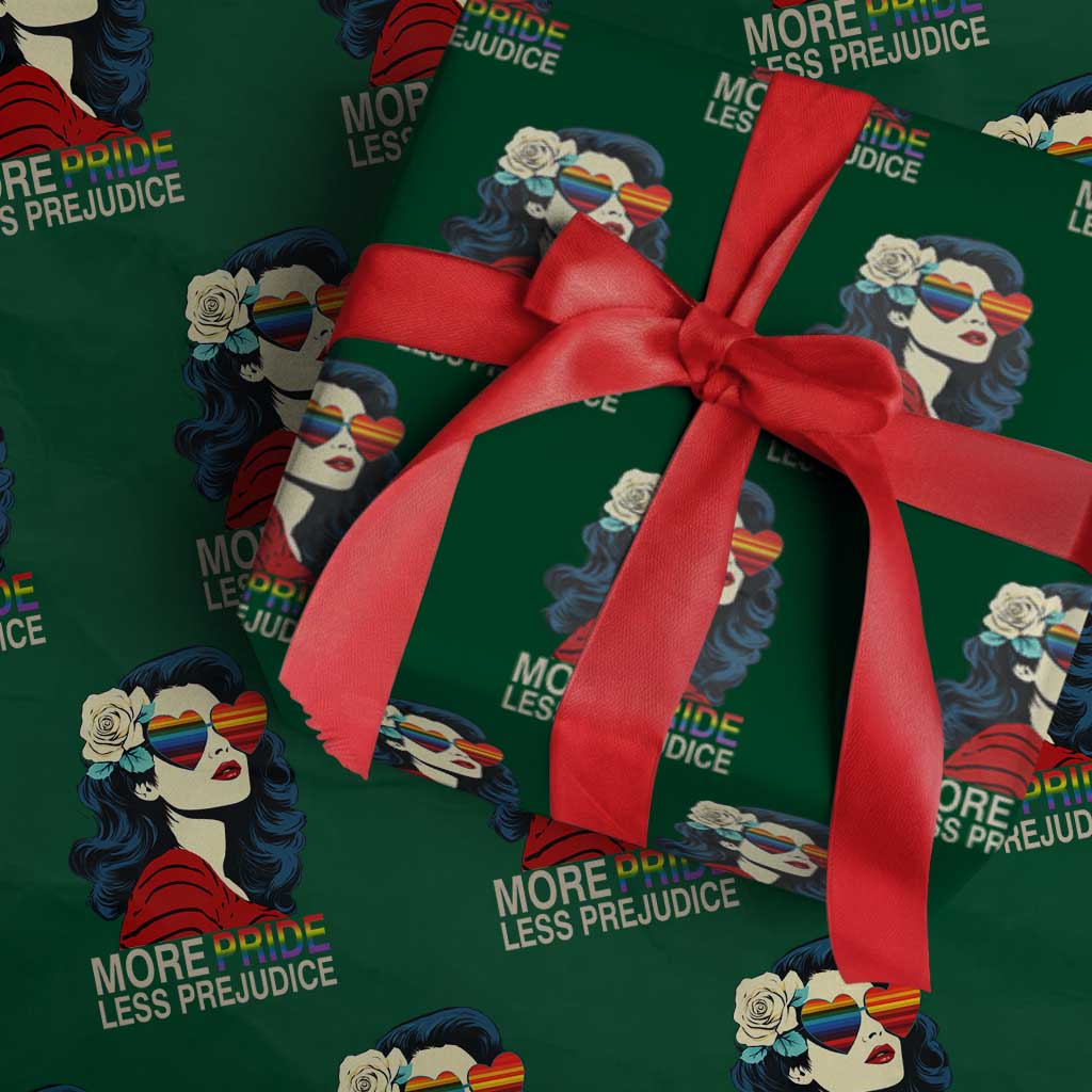 More Pride Less Prejudice Wrapping Paper Roll Retro Pride Month LGBTQ Feminist - Wonder Print Shop