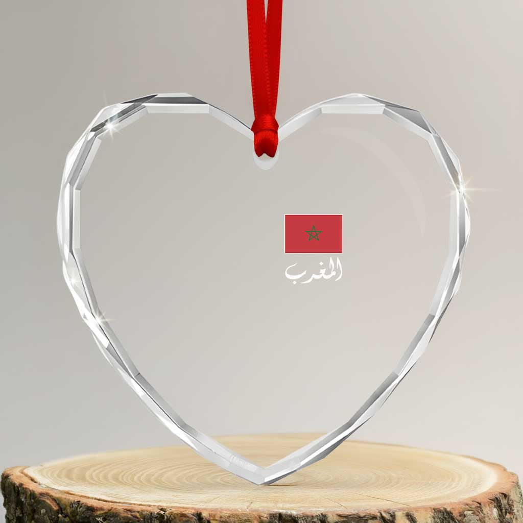 Moroccan Heritage Vintage Marocco Flag with Arabic Characters Heart Crystal Glass Ornament