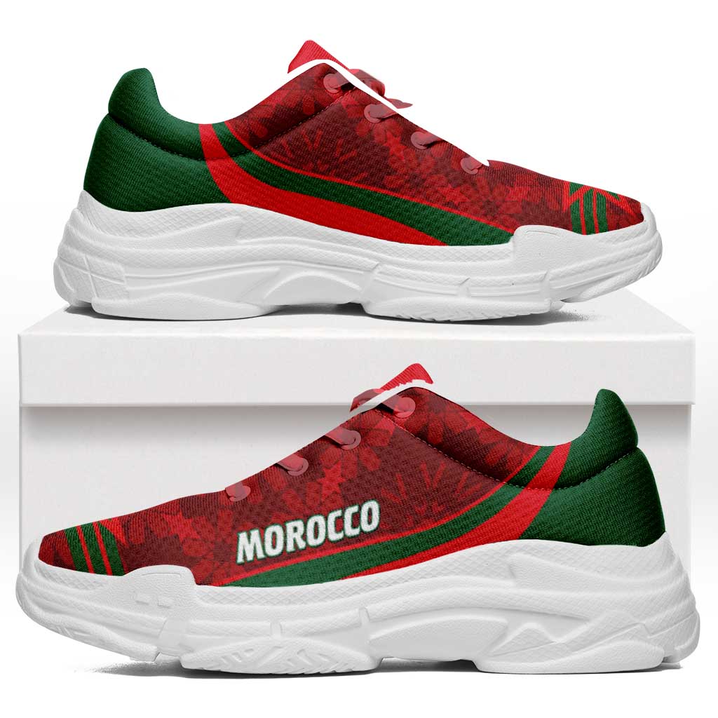 Morocco 2026 Football Chunky Sneakers Go Atlas Lions Islamic Pattern Curve Stylized - Wonder Print Shop