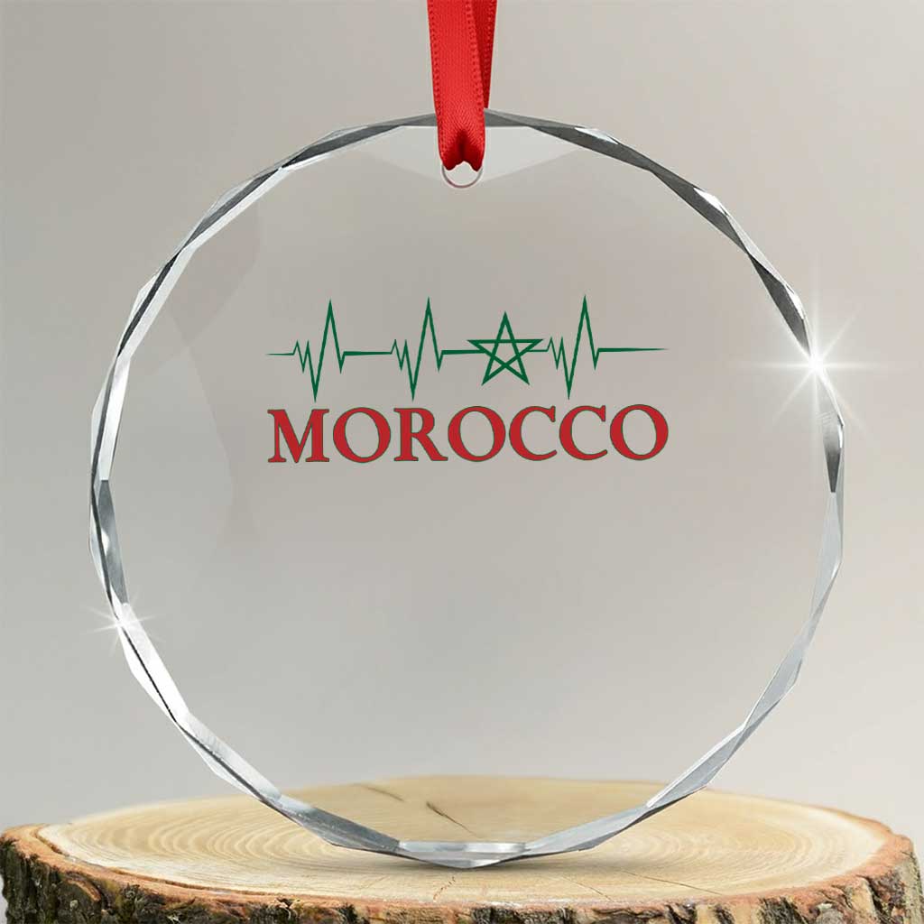 Morocco Crystal Glass Ornament Heartbeat Green Star Patriotic Pride Gift for Proud Moroccan