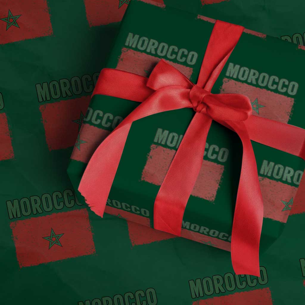 Morocco Flag Wrapping Paper Roll Vintage Distressed Patriotic Pride Gift for Proud Moroccan