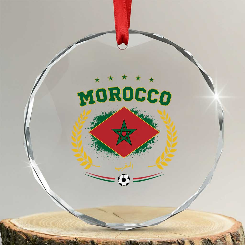 Morocco Football Laurel Wreath Crest Graphic Crystal Glass Ornament Proud Moroccan Soccer Star Emblem Sports Fans