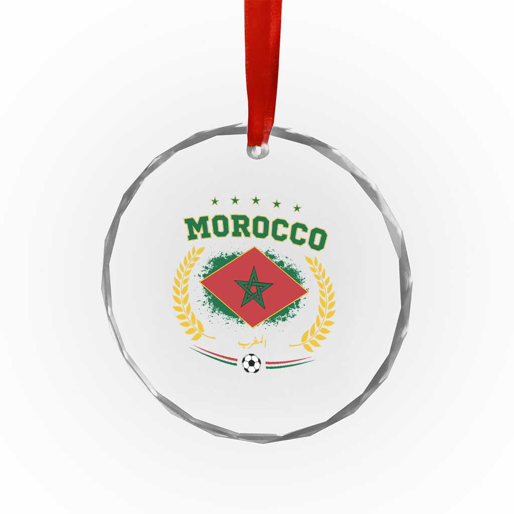 Morocco Football Laurel Wreath Crest Graphic Crystal Glass Ornament Proud Moroccan Soccer Star Emblem Sports Fans