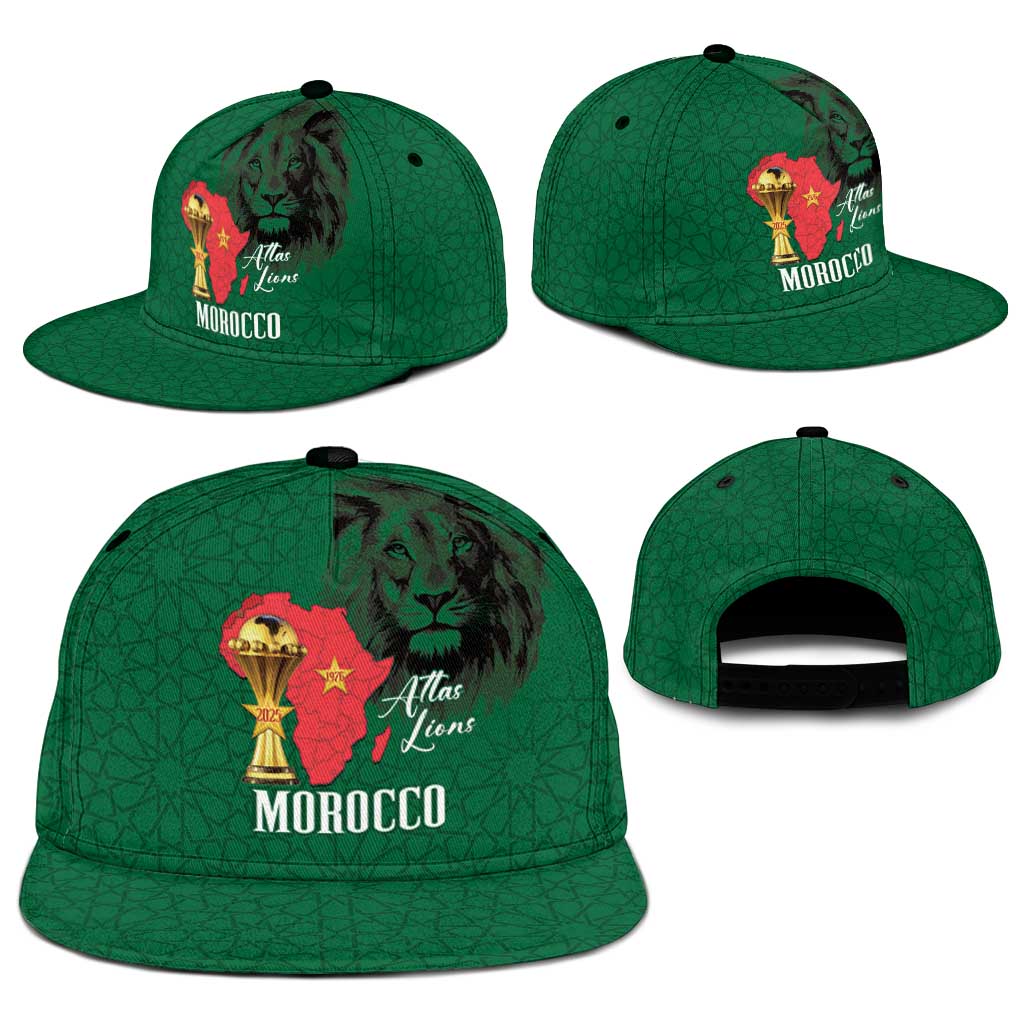 Morocco Football Snapback Cap Atlas Lions Champions African Green Islamic Pattern