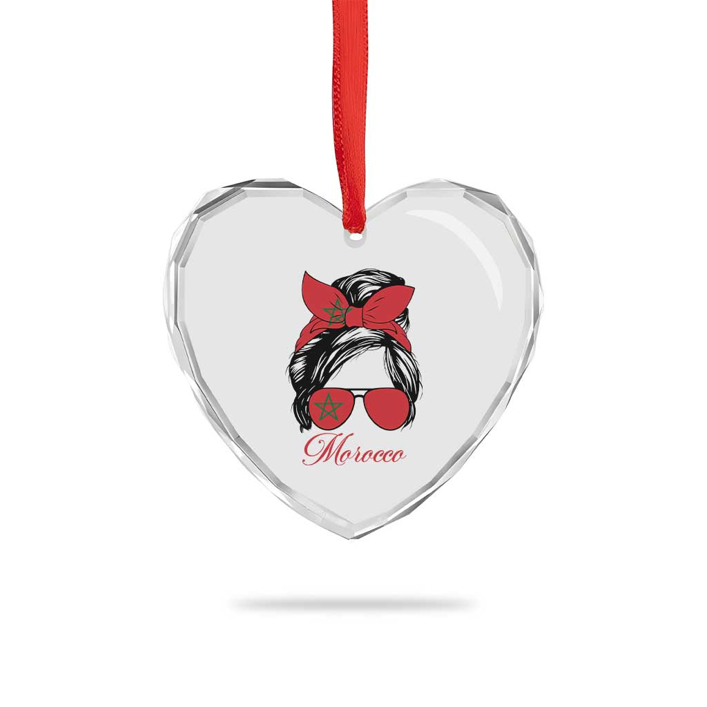 Morocco Girl Heart Crystal Glass Ornament Moroccan Princess Morocco Flag Messy Bun