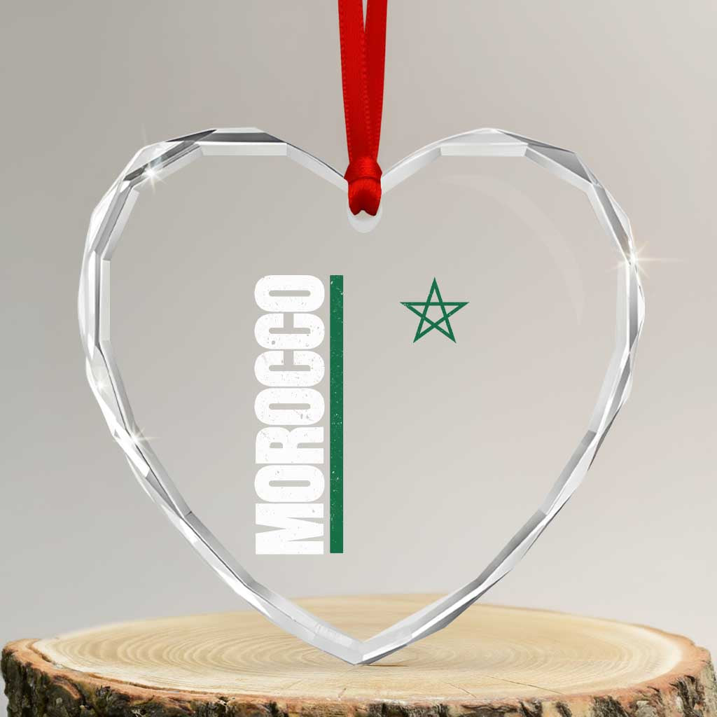 Morocco Green Star Flag Patriotic Moroccan Pride Heart Crystal Glass Ornament