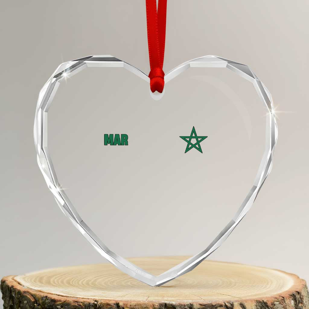 Morocco Heart Crystal Glass Ornament Green Star Minimalist Patriotic Pride Gift for Proud Moroccan