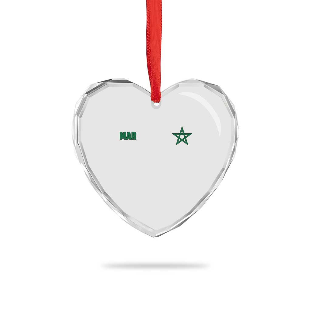 Morocco Heart Crystal Glass Ornament Green Star Minimalist Patriotic Pride Gift for Proud Moroccan