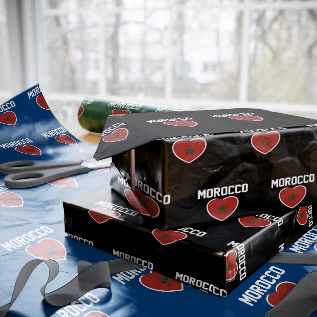Morocco Heart Flag Wrapping Paper Roll Patriotic Love Gift for Proud Moroccan