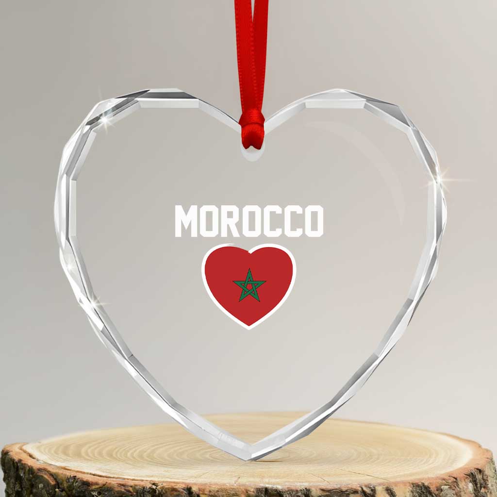 Morocco Heart Flag Heart Crystal Glass Ornament Patriotic Love Gift for Proud Moroccan