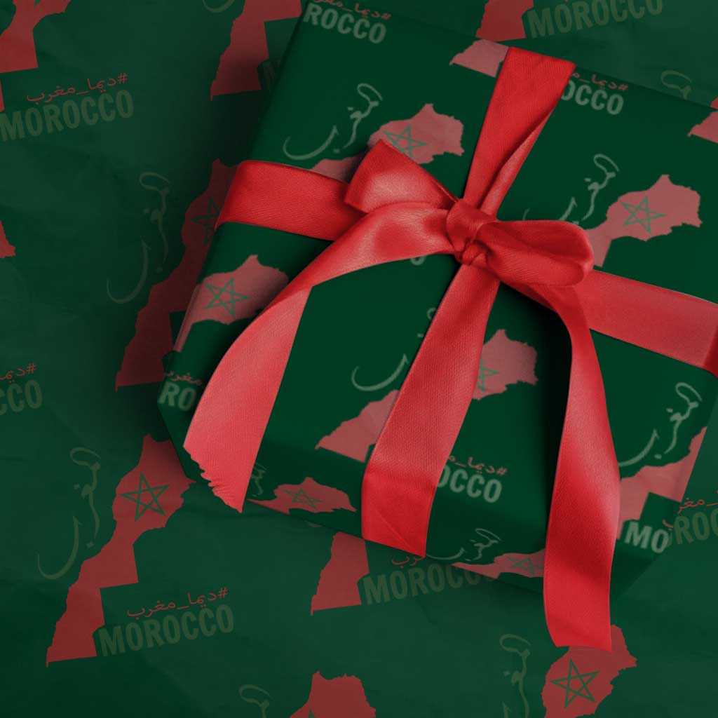 Morocco Map Dima Maghrib with Arabic Calligraphy Wrapping Paper Roll Maghreb Traditional Moroccan Roots Graphic