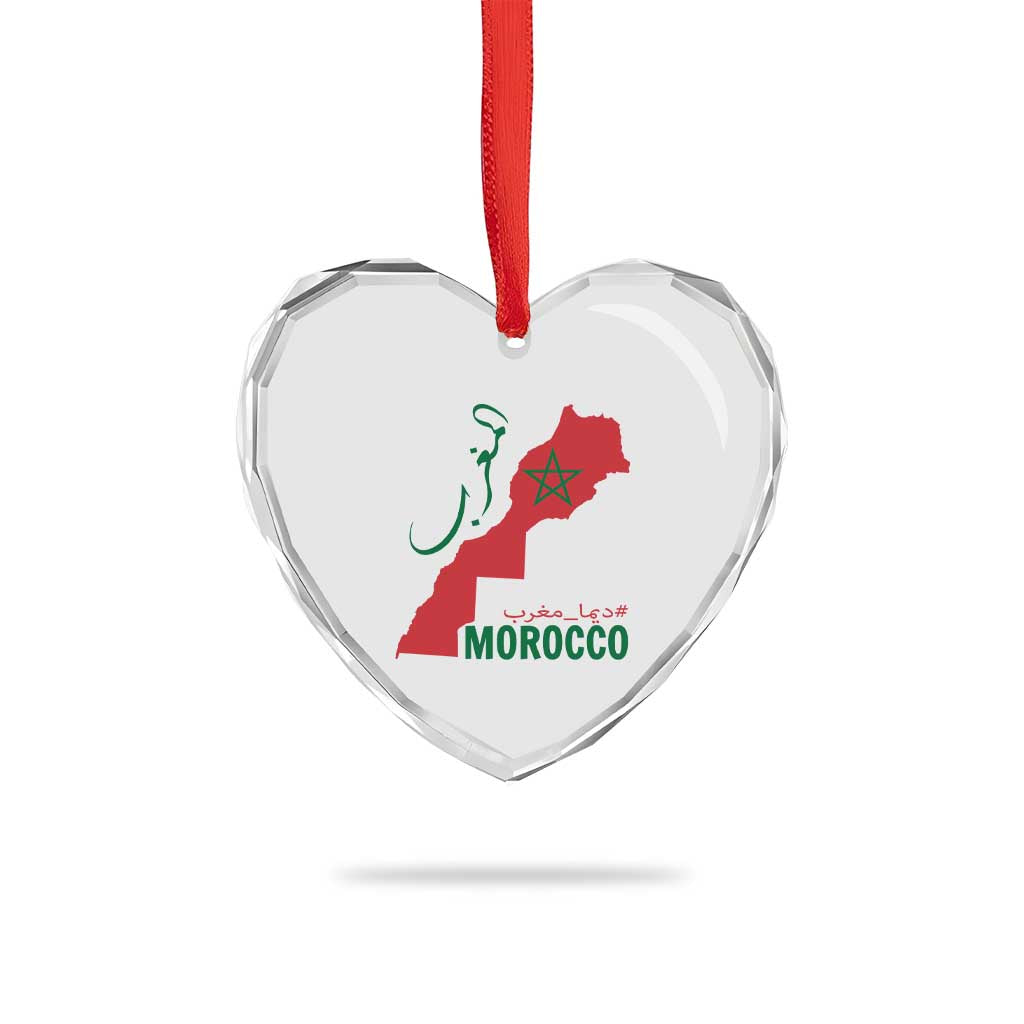 Morocco Map Dima Maghrib with Arabic Calligraphy Heart Crystal Glass Ornament Maghreb Traditional Moroccan Roots Graphic
