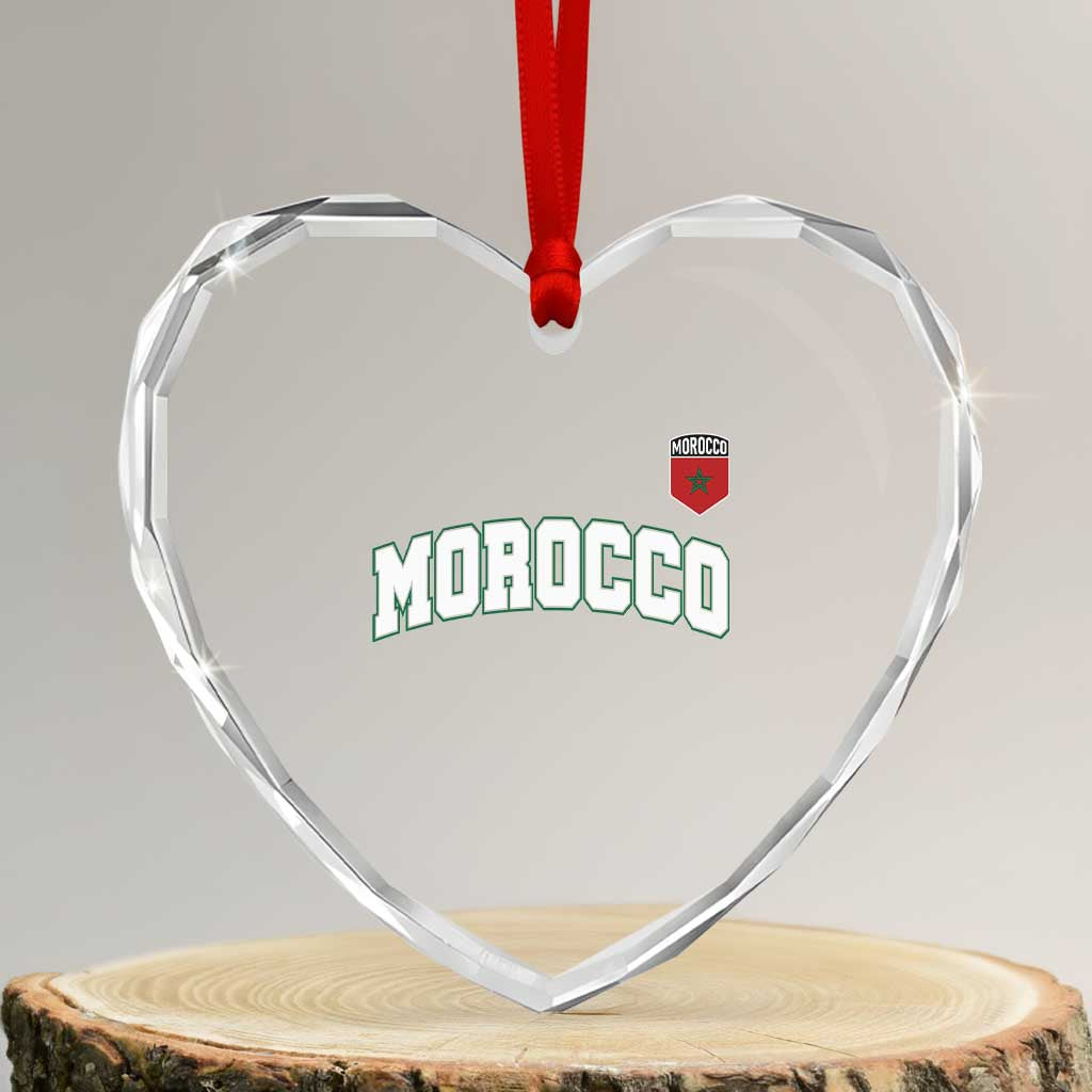 Morocco Moroccan Flag Vintage Pride Heart Crystal Glass Ornament
