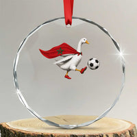 Morocco Soccer Crystal Glass Ornament Funny Goose Wearing Moroccan Flag Patriotic Football Fan Graphic