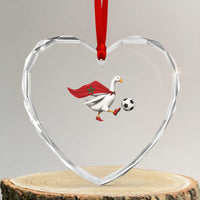 Morocco Soccer Heart Crystal Glass Ornament Funny Goose Wearing Moroccan Flag Patriotic Football Fan Graphic