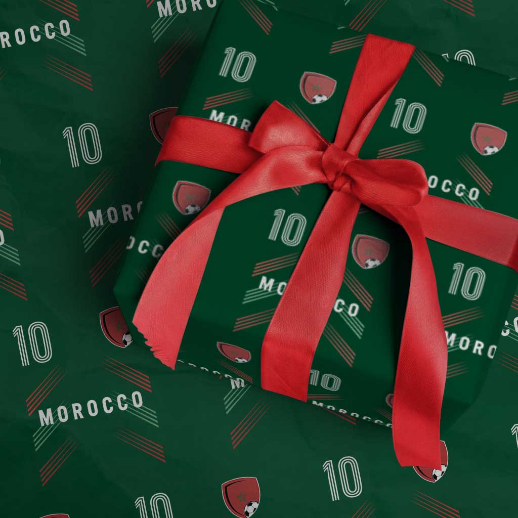 Morocco Soccer Sports Graphic Number 10 Jersey Style Wrapping Paper Roll Proud Moroccan Football Fans Game Day Maghreb Pride
