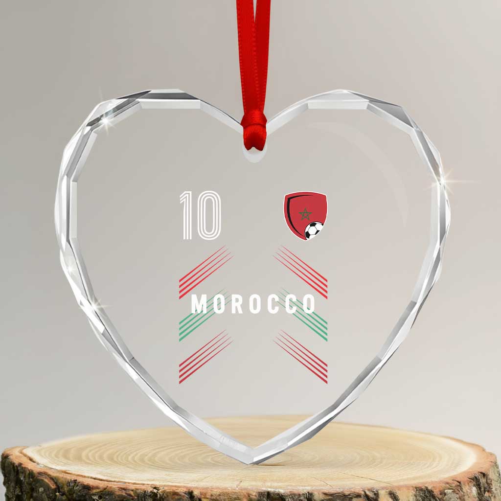 Morocco Soccer Sports Graphic Number 10 Jersey Style Heart Crystal Glass Ornament Proud Moroccan Football Fans Game Day Maghreb Pride