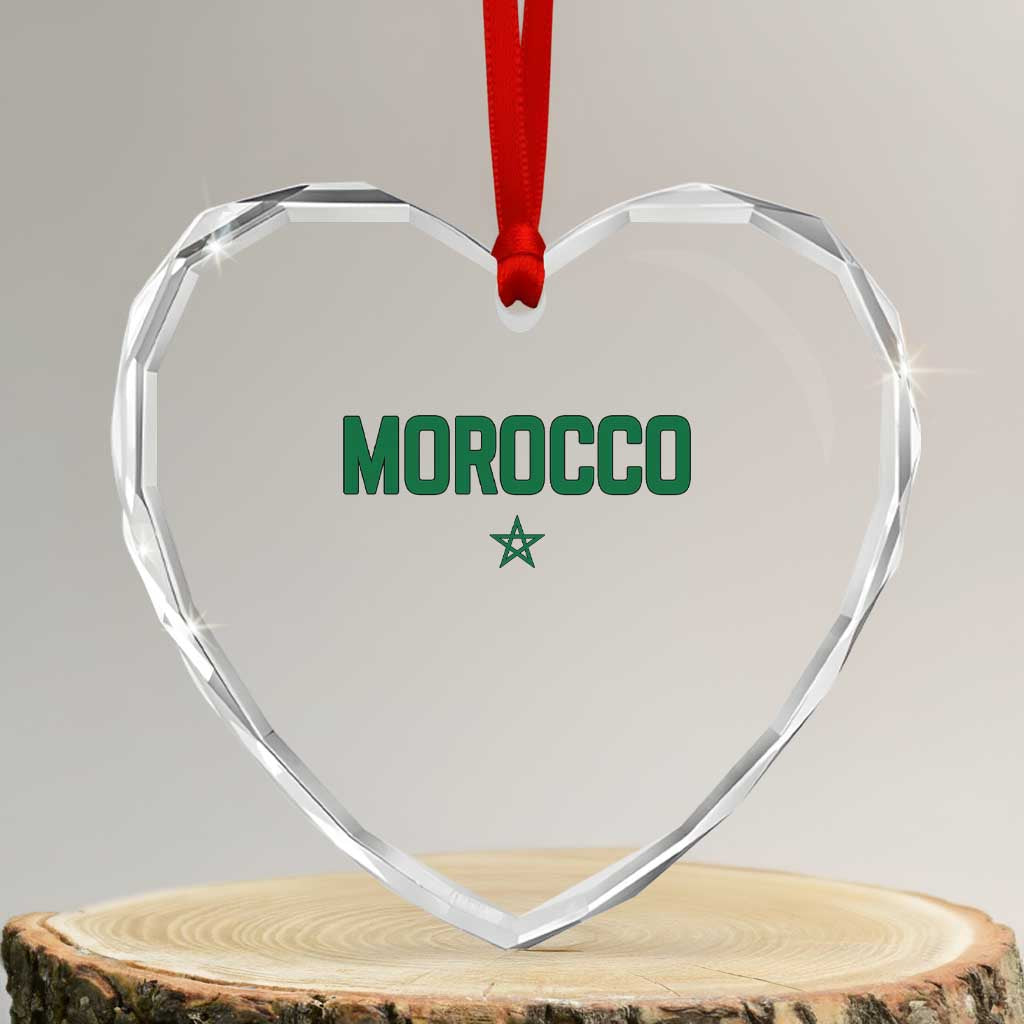 Morocco Star Flag Minimalist Moroccan Pride Heart Crystal Glass Ornament