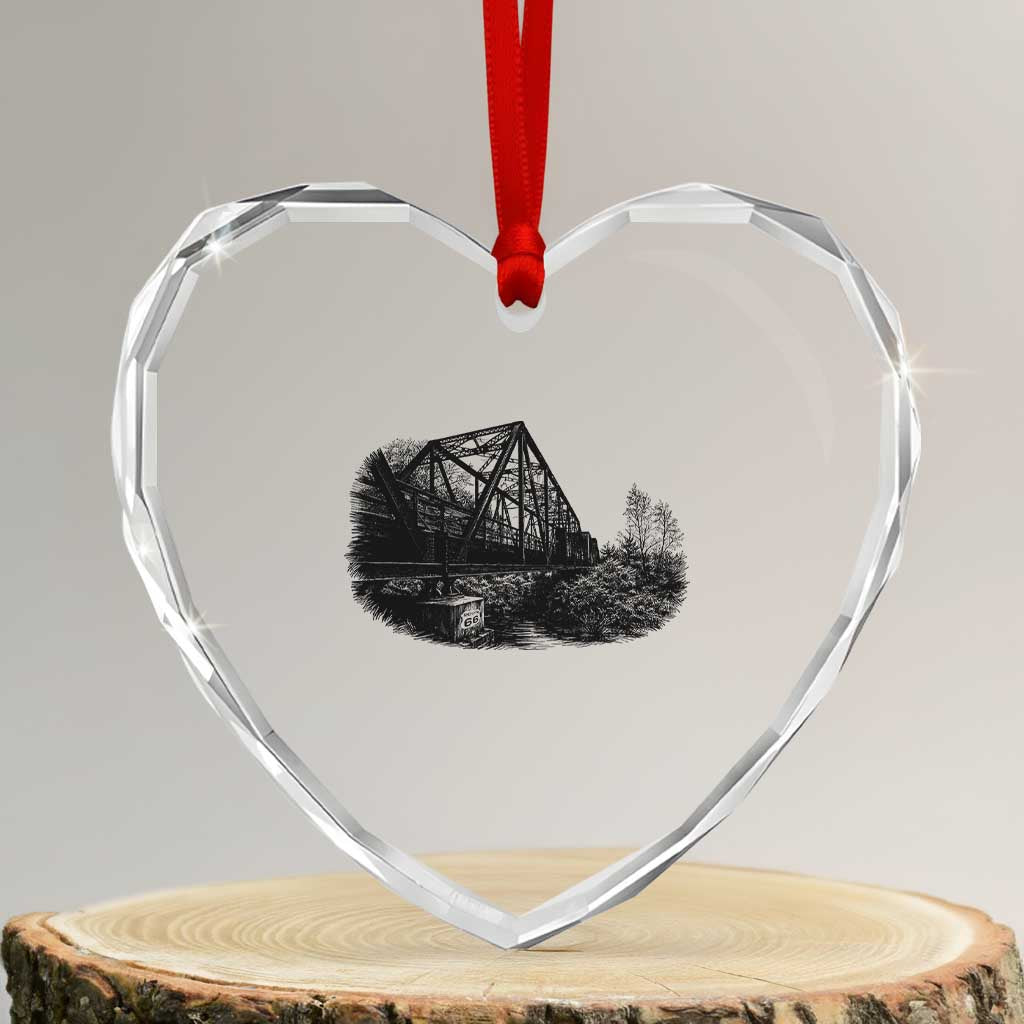 Mother Road Adventure Graphic Heart Crystal Glass Ornament Vintage Route Highway 66 Bridge